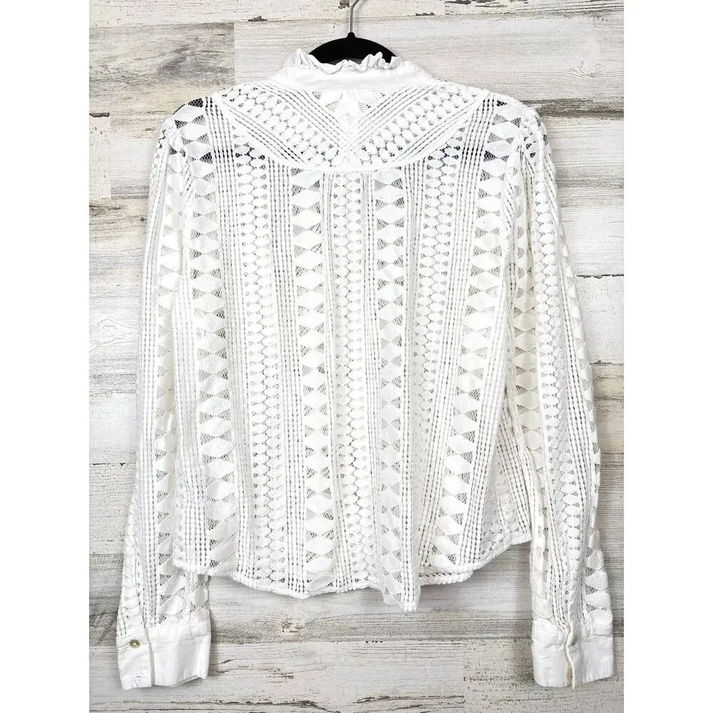 Anthropologie Meadow Rue Womens 14 White Lace Button Front Boho Blouse